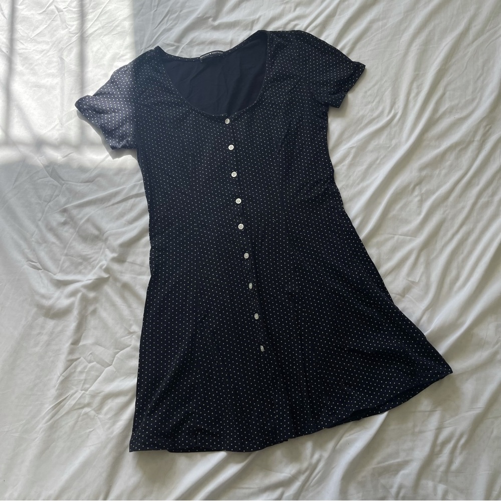 Brandy Melville navy blue polkadot mini dress OS